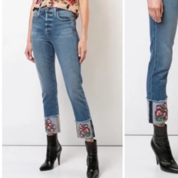 AO.LA by GRLFRND Embroidered Cuff Jeans - Size 31 - NWOT