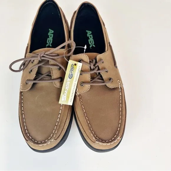 Apex Lt810m Orthopedic Boat Men's Shoe In Tan Size 9.5W Leather Comfort Orthotic