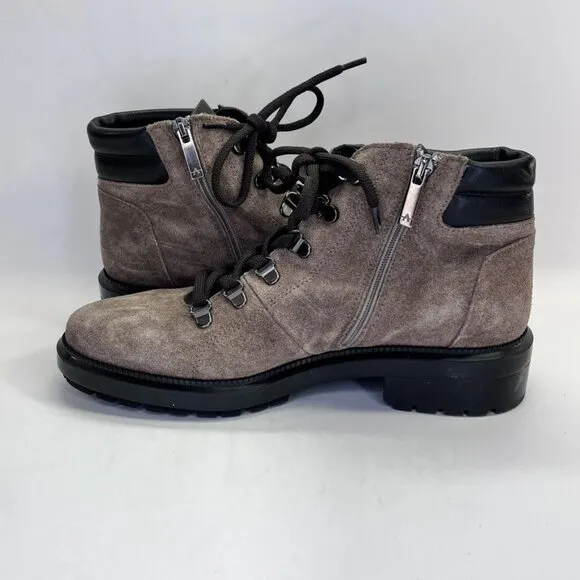 Aquatalia Liviana Suede Hiker Boots Women's Size 9 Taupe Weatherproof Leather