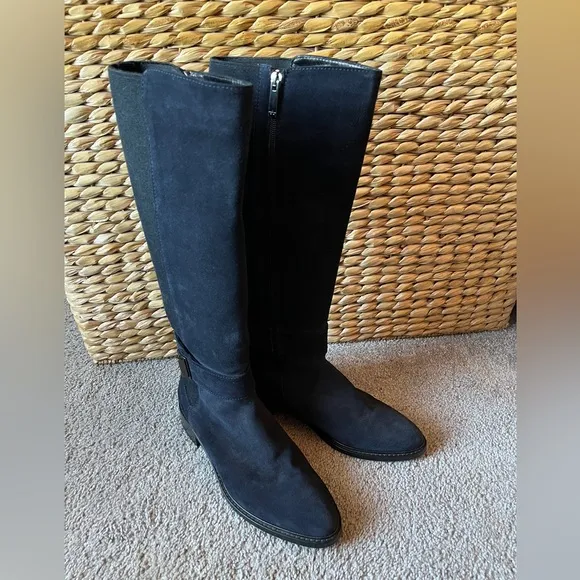 Aquatalia navy suede tall riding boots, 8.5