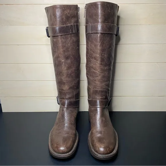 Aquatalia Riding Boots Brown Leather Women's Size 6.5 Shoes Tall Boots Zip