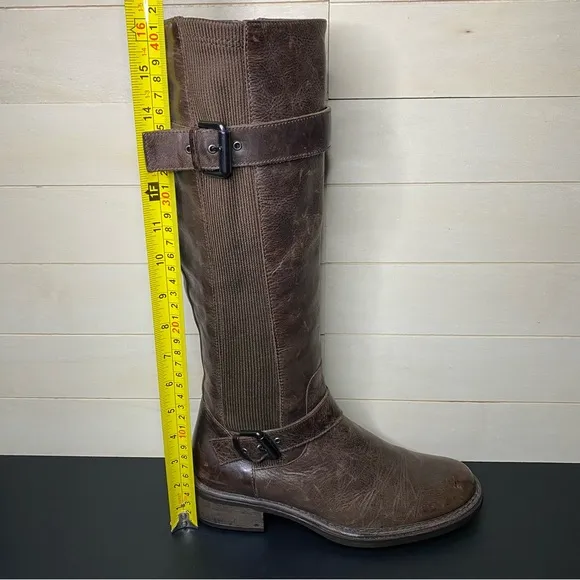 Aquatalia Riding Boots Brown Leather Women's Size 6.5 Shoes Tall Boots Zip