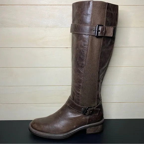 Aquatalia Riding Boots Brown Leather Women's Size 6.5 Shoes Tall Boots Zip