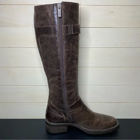 Aquatalia Riding Boots Brown Leather Women's Size 6.5 Shoes Tall Boots Zip