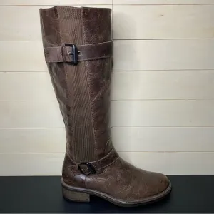 Aquatalia Riding Boots Brown Leather Women's Size 6.5 Shoes Tall Boots Zip