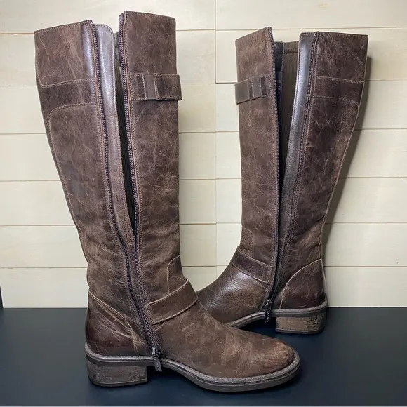 Aquatalia Riding Boots Brown Leather Women's Size 6.5 Shoes Tall Boots Zip