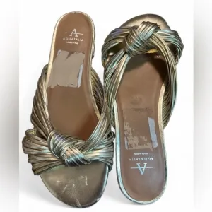 Aquatalia Tristina Gold Slip‎ On Knotted Leather Made In Italy Sandal Women 8