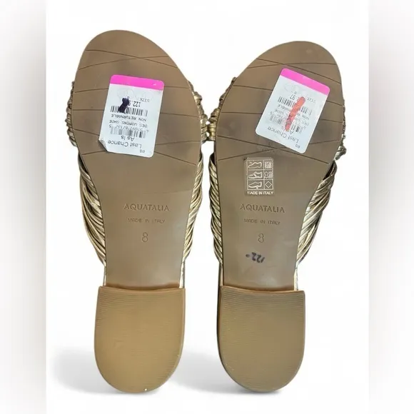 Aquatalia Tristina Gold Slip‎ On Knotted Leather Made In Italy Sandal Women 8
