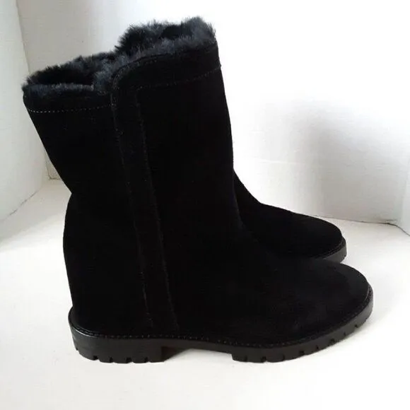 Aquatalia Women's size 6.5M Black Suede Hidden Heel Winter Boot