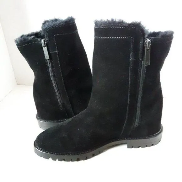 Aquatalia Women's size 6.5M Black Suede Hidden Heel Winter Boot