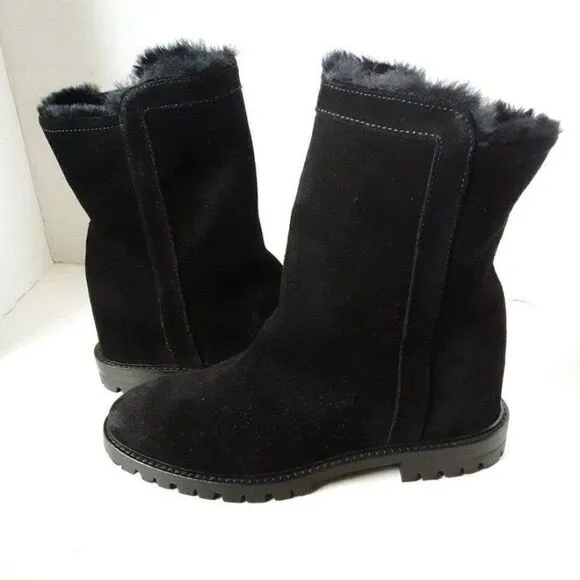 Aquatalia Women's size 6.5M Black Suede Hidden Heel Winter Boot