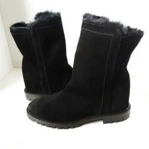 Aquatalia Women's size 6.5M Black Suede Hidden Heel Winter Boot