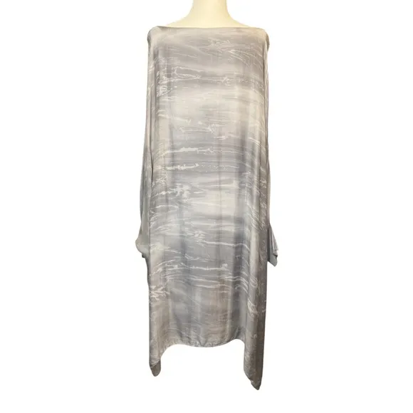 Aquavita Silk Gray White Dress Lightweight Comfy Casual Midi One Size