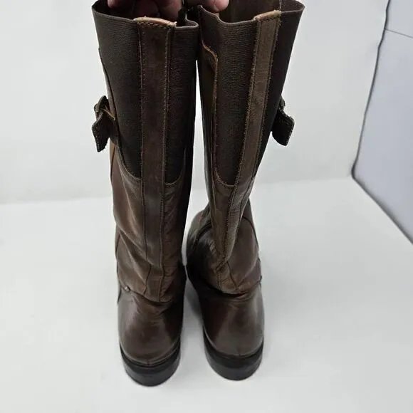 ARA BROWN LEATHER RIDER MOTO BOOTS GORE TEX WATERPROOF WOMENS SIZE 11 14&quot;