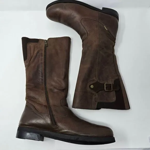 ARA BROWN LEATHER RIDER MOTO BOOTS GORE TEX WATERPROOF WOMENS SIZE 11 14&quot;