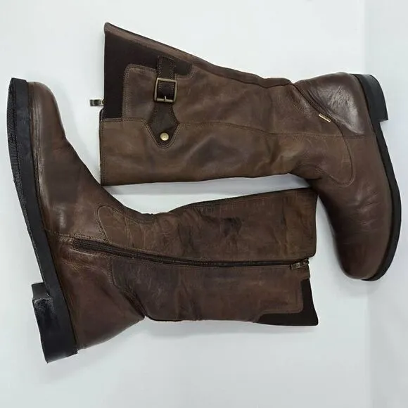 ARA BROWN LEATHER RIDER MOTO BOOTS GORE TEX WATERPROOF WOMENS SIZE 11 14&quot;