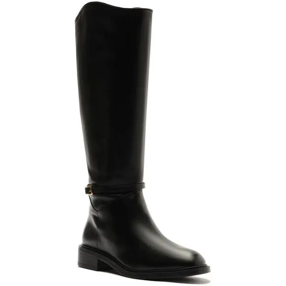 Arezzo Womens A133460006 Black Buckle Leather Knee-High Boots New