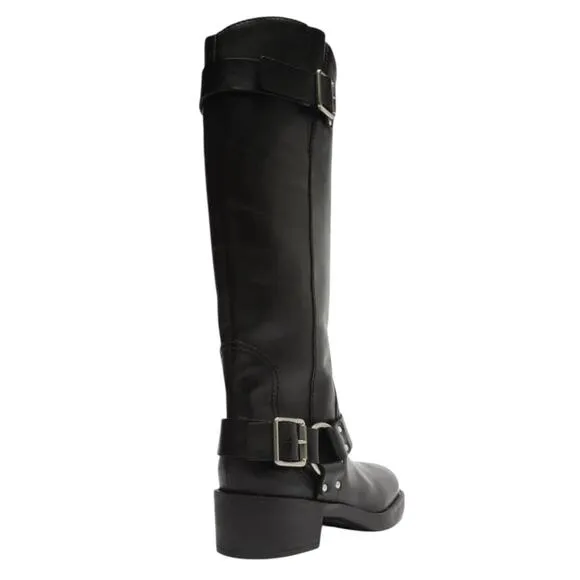 Arezzo Women's Clara Leather Knee High Moto Boots Black Size 5