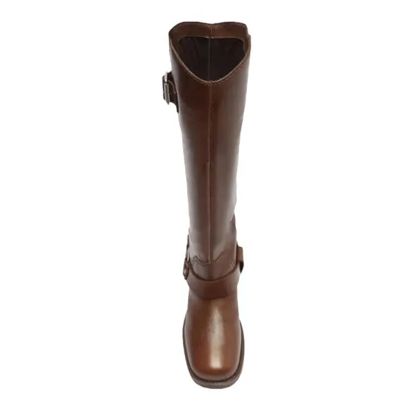 Arezzo Women's Clara Leather Knee High Moto Boots Brown Size 6 1/2