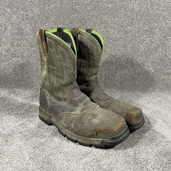 Ariat Boots Mens 9.5D Brown Rebar Flex Leather Composite Toe Waterproof See Pics