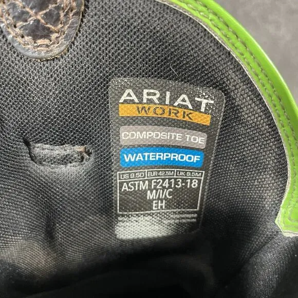 Ariat Boots Mens 9.5D Brown Rebar Flex Leather Composite Toe Waterproof See Pics