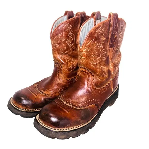 Ariat Fatbaby Saddle Leather Western Brown Cowboy Boots 10 Lightweight Womens