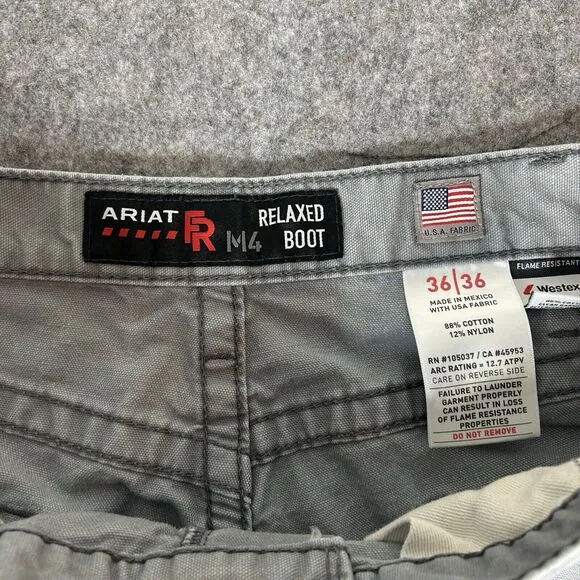 Ariat Fire Resistant M4 Jeans Mens 36X36 Relaxed Boot Gray Workwear