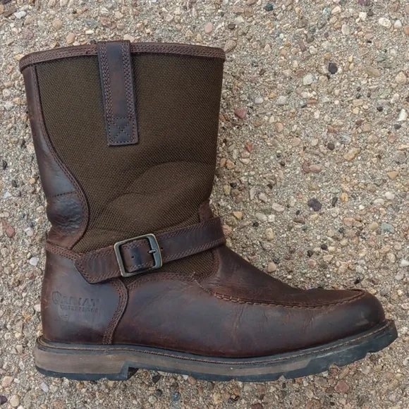 Ariat Groundbreaker brown leather pull on waterpoof moc work boots mens sz 13 EE