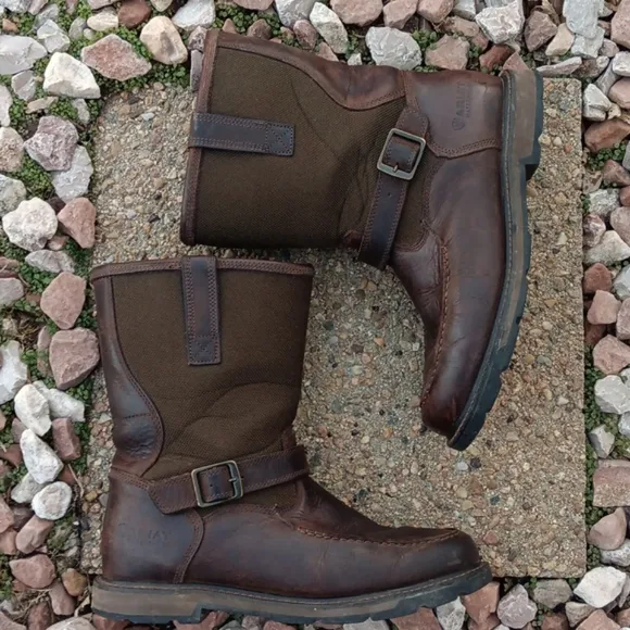 Ariat Groundbreaker brown leather pull on waterpoof moc work boots mens sz 13 EE