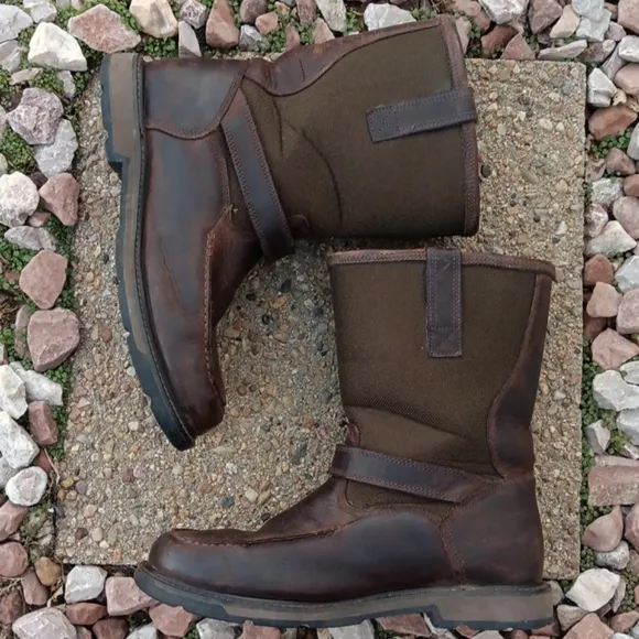 Ariat Groundbreaker brown leather pull on waterpoof moc work boots mens sz 13 EE