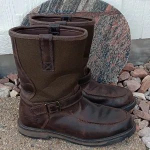 Ariat Groundbreaker brown leather pull on waterpoof moc work boots mens sz 13 EE