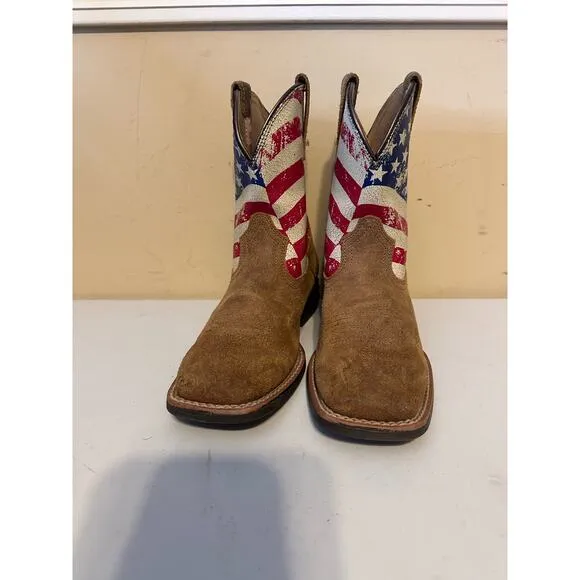 Ariat Kid’s Boots Western Cowboy American Flag Stars &amp; Stripes Leather Size 2