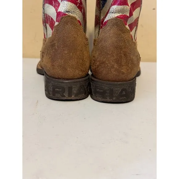 Ariat Kid’s Boots Western Cowboy American Flag Stars &amp; Stripes Leather Size 2