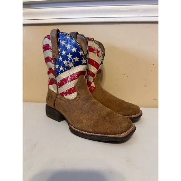 Ariat Kid’s Boots Western Cowboy American Flag Stars &amp; Stripes Leather Size 2