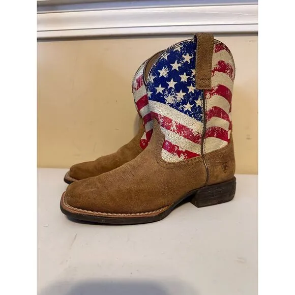 Ariat Kid’s Boots Western Cowboy American Flag Stars &amp; Stripes Leather Size 2