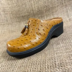 ARIAT Mules Brown Ostrich Leather Slip On Tassel Clogs Sz 6B