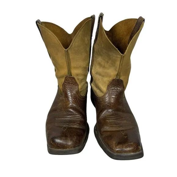 Ariat Rambler Distressed Leather Pull On Square‎ Toe Western Boots Size 10 EE