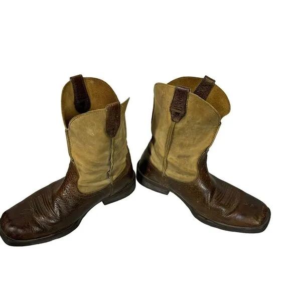 Ariat Rambler Distressed Leather Pull On Square‎ Toe Western Boots Size 10 EE