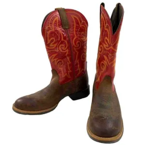 Ariat Red Shaft Gold Stitching Brown Leather Hybrid Roper Boots‎ — SZ 8.5  EUC
