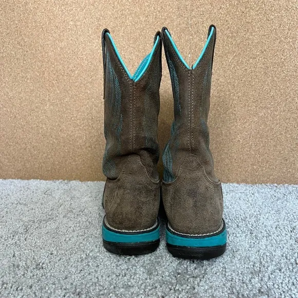 Ariat Womens Leather Boots Western Turquoise Stitch Square Toe Brown 8B