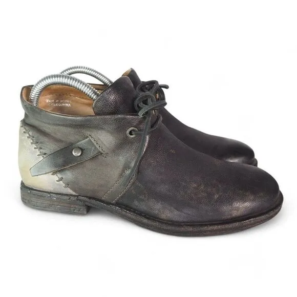 AS 98 Airstep Leather Distressed Ankle Boots Black / Tan Women's 6.5-7/37