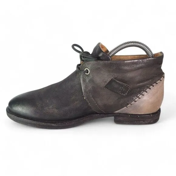 AS 98 Airstep Leather Distressed Ankle Boots Black / Tan Women's 6.5-7/37
