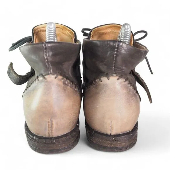 AS 98 Airstep Leather Distressed Ankle Boots Black / Tan Women's 6.5-7/37
