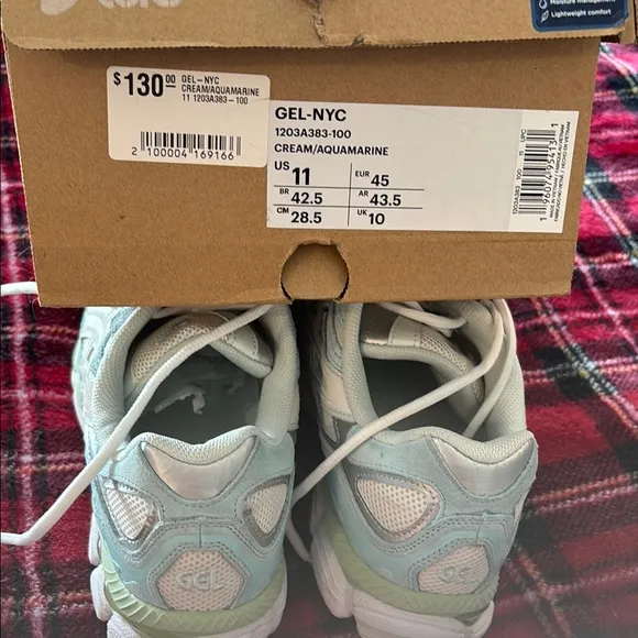 Asics Cream and Blue Sneakers with Mesh Design