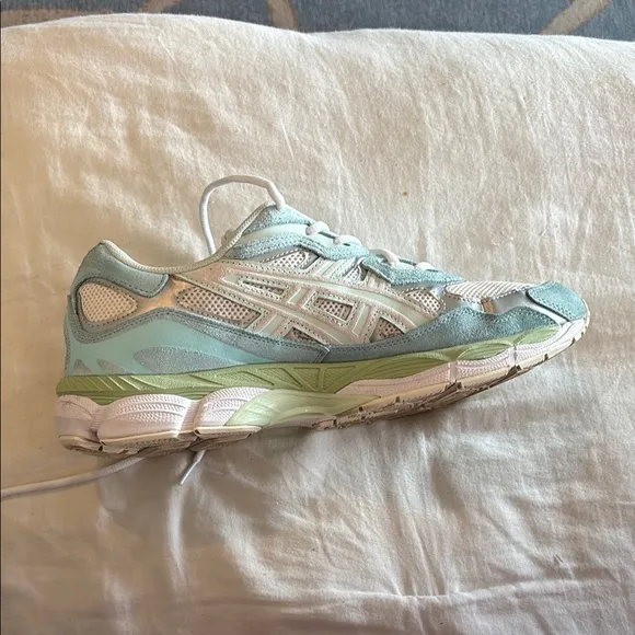 Asics Cream and Blue Sneakers with Mesh Design