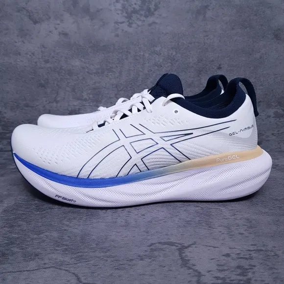 ASICS Gel Nimbus 25 Running Shoes Mens 9.5 White Illusion Blue Walking Nby