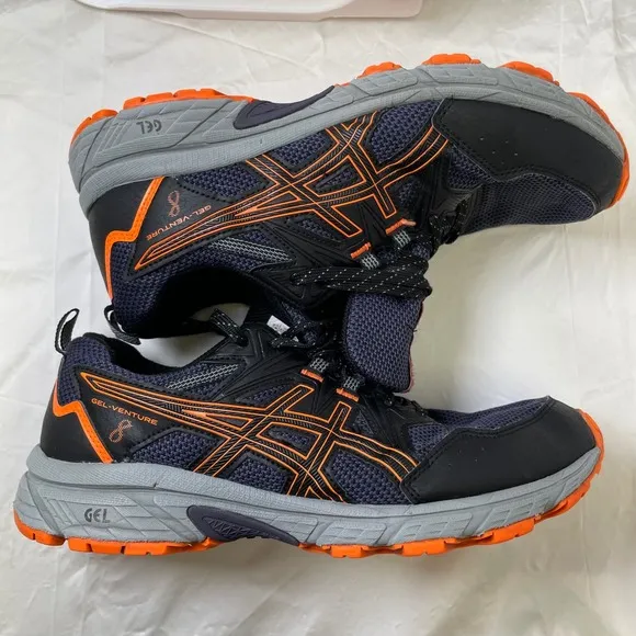 Asics Gel-Venture 8 Trail Running Shoes Cushioned Athletic Black Orange 8.5