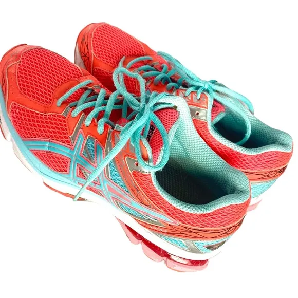 ASICS Superbright Neon Orange &amp; Turquoise Blue Running Shoes Women’s Siz…