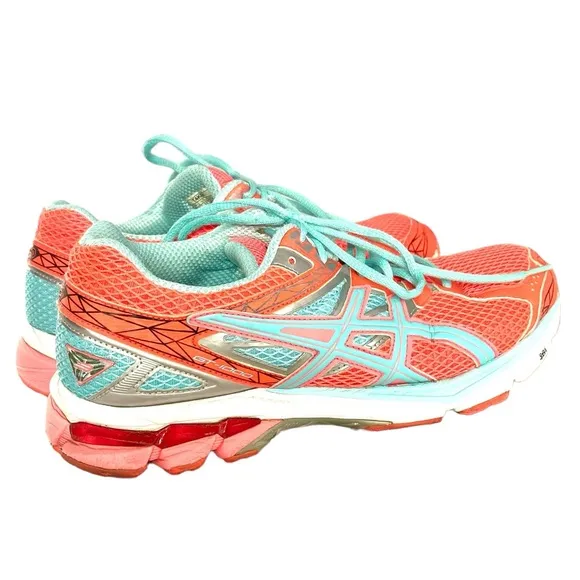 ASICS Superbright Neon Orange &amp; Turquoise Blue Running Shoes Women’s Siz…