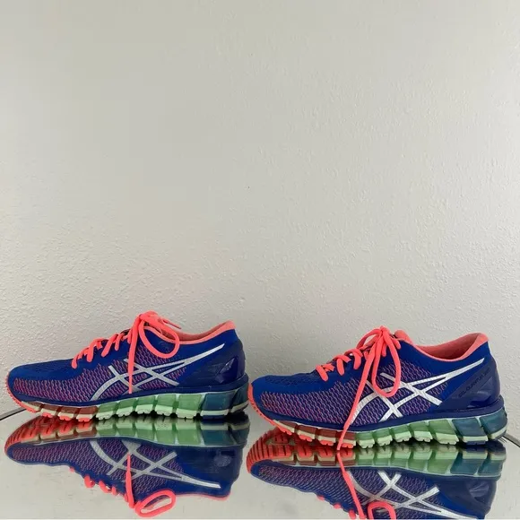ASICS Womens Blue White Flash Coral Gel-Quantum 360 Sport Running Sneaker Shoes